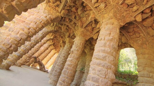 Park G&uuml;ell in Barcelona, Spain. Garden, architecture, Antoni Gaud&iacute;, unesco, catalonia, modernism, city park / 4K Video Footage