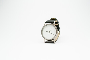 men's watch with a white dial. without numbers. isolated background.