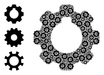 Itself recursive composition cogwheel. Vector cogwheel composition is formed from randomized recursive cogwheel pictograms. Abstract design.