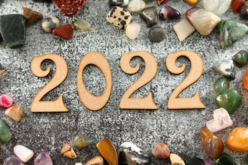 Happy New Year. The number 2022 on black background.