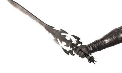 knight hand with sword isolated on white background