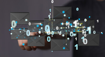 express envelope and parcel abstract technology background. Business quantum internet network...
