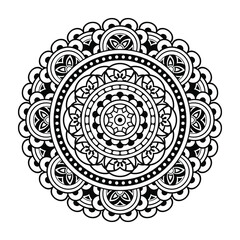 Isolated mandala in vector. Round pattern in white and black colors. Vintage decorative element for coloring pages
