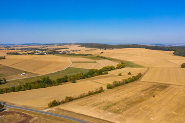 Fototapeta na wymiar ird's eye view of harvested fields in the Taunus / Germany in autumn 
