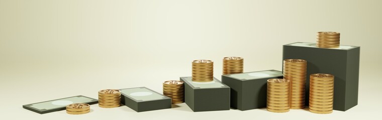 Cash and Coin Level 3D with light yellow background