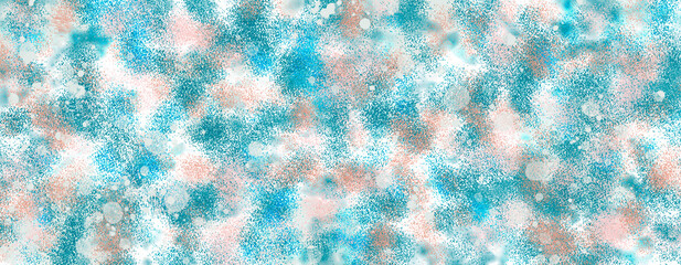 Fine blue and pink splashes create smudges against a white background. Abstract background with blurred spots. Imitation of drawing by airbrush, watercolors. Copy space. 3d rendering. 3d illustration.
