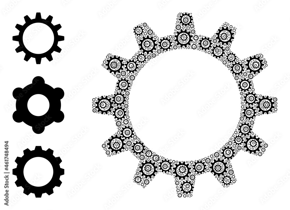 Poster itself fractal mosaic cogwheel. vector cogwheel mosaic is composed from random fractal cogwheel pict