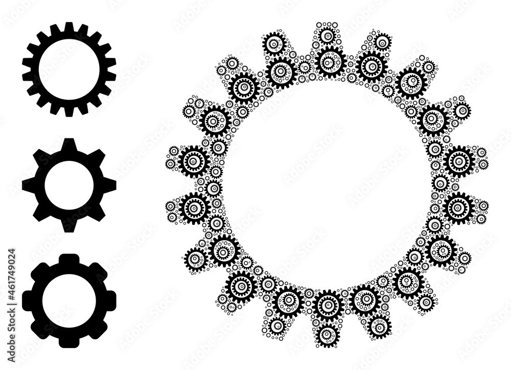 Poster itself fractal composition cogwheel. vector cogwheel fractal is formed with repeating fractal cogwhe