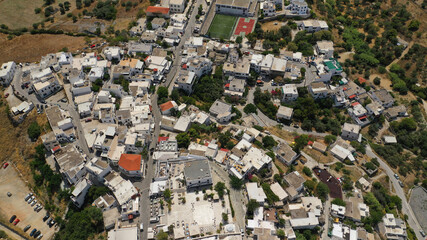 Aerial drone photo of breathtaking and picturesque uphill medieval castle and main village of...
