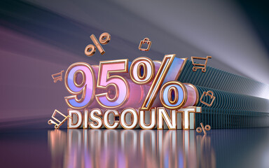 95 percent special offer discount background for social media Promotion poster. 3d rendering
