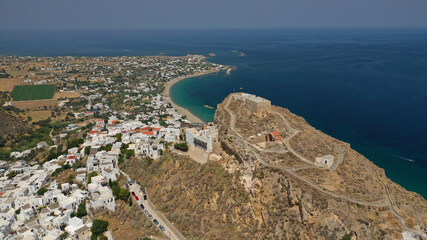 Aerial drone photo of breathtaking and picturesque uphill medieval castle and main village of...