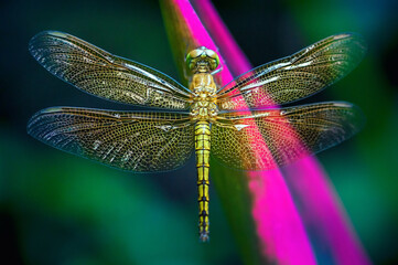 dragonfly on a leaf - obrazy, fototapety, plakaty