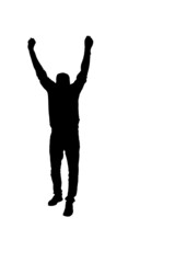 Fototapeta na wymiar a men silhouette which shows success and joy on a white background 