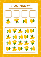 How many christmas bell, game for children. Vector illustration, printable worksheet