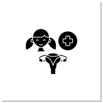 Adolescent Gynecology Glyph Icon. Scheduled Uterus Review.Health Care.Required Female Examination. Woman Health Concept. Filled Flat Sign. Isolated Silhouette Vector Illustration