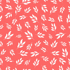 Pink seamless pattern with white plants