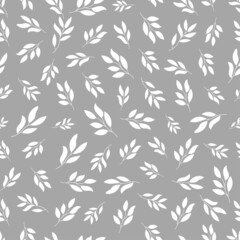 Grey seamless pattern with white plants