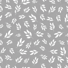 Stoff pro Meter Graues, nahtloses Muster mit weißen Pflanzen © FRESH TAKE DESIGN