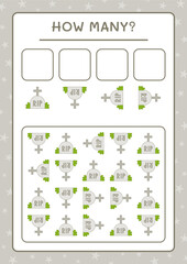 How many Tombstone, game for children. Vector illustration, printable worksheet