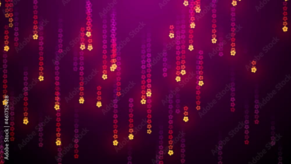 Poster abstract simple artistic motion red and yellow glowing shimmer rain falling of hibiscus flower parti
