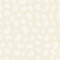 Beige seamless pattern with white plants