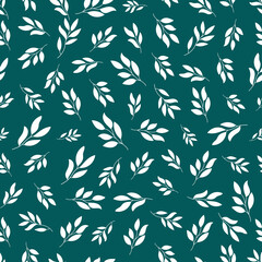 Navy seamless patterns with white flower leaves.