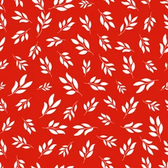 Stickers muraux Rouge Motifs sans soudure rouges avec des feuilles de fleurs blanches.