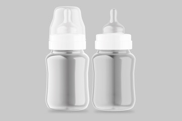 Open Baby Bottle Mockup – Blank Plastic Milk Container on Grey Background