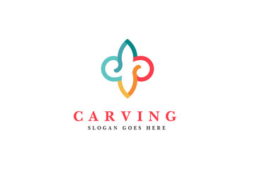 Woodcarving logo Illustration for decoration ornament, vintage style logo, engraving logo. wood engraver logo design