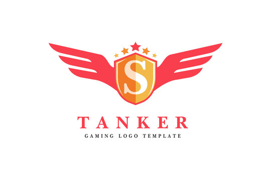 tanker logo design, usable for e sport team, icon shield with wings and crown