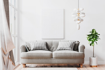 Canvas frame in modern living room interior mockup