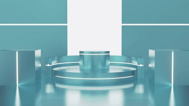 Fondo para presentaci&oacute;n de producto. Podio azul y blanco. Entorno 3d.