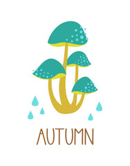 autumn card of mushrooms isolated on white background