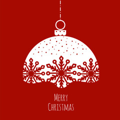 Christmas balls with snowflakes on the red background
