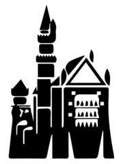 Black sketch of Romanesque building