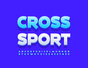 Vector trendy Sign Cross Sport. Blue 3D Font. Artistic Alphabet Letters and Numbers