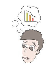 Sad expression and bankruptcy symbol