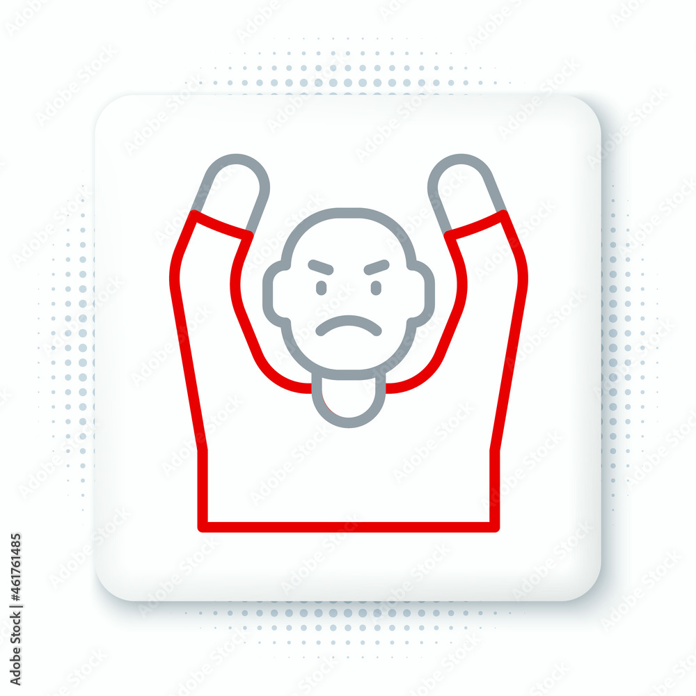 Poster line thief surrendering hands up icon isolated on white background. man surrendering with both hands