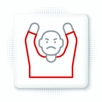 recommend clip art: Line Thief surrendering hands up icon isolated on white background. Man surrendering with both hands raised in air. Colorful outline concept. Vector