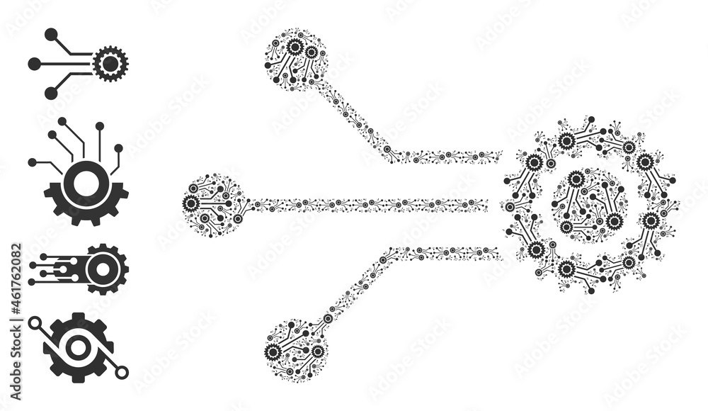 Aufkleber itself fractal collage micro mechanics. vector micro mechanics collage is composed of random itself 
