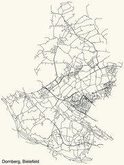 Detailed navigation urban street roads map on vintage beige background of the quarter Dornberg district of the German regional capital city of Bielefeld, Germany