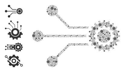 Itself fractal collage micro mechanics. Vector micro mechanics collage is composed of random itself micro mechanics elements. Abstract illustration. - obrazy, fototapety, plakaty