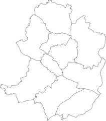 Simple blank white vector map with black borders of urban city districts of Bielefeld, Germany