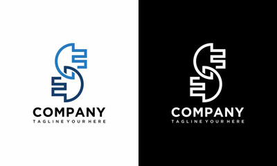 etter s with plug symbol logo template illustration. suitable for electric, thunder, computer, lightning brand, mark etc on a black and white background.