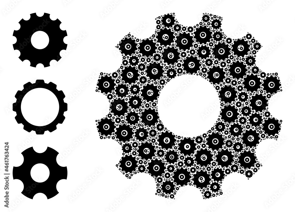 Poster itself fractal mosaic gearwheel. vector gearwheel mosaic is formed from randomized fractal gearwheel
