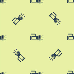 Blue Flashlight for diver icon isolated seamless pattern on yellow background. Diving underwater equipment. Vector