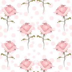 Pink Rose Vector Repeat Pattern With Polka Dots
