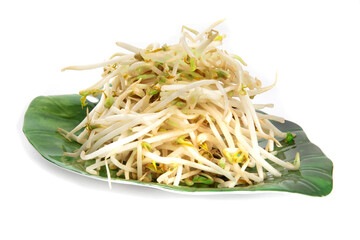 A heap of fresh bean sprouts on a plate ready to make chinese fried rice isolated on white
