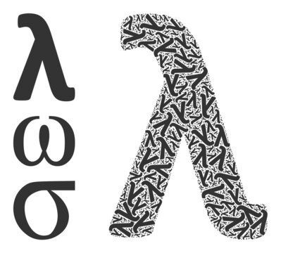Itself fractal mosaic Lambda Greek lowercase letter. Vector Lambda Greek lowercase letter fractal is constructed from repeating itself Lambda Greek lowercase letter elements. Abstract illustration.