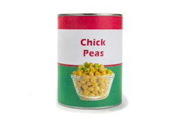 A fake generic labelled food can of chick peas isolated on white
